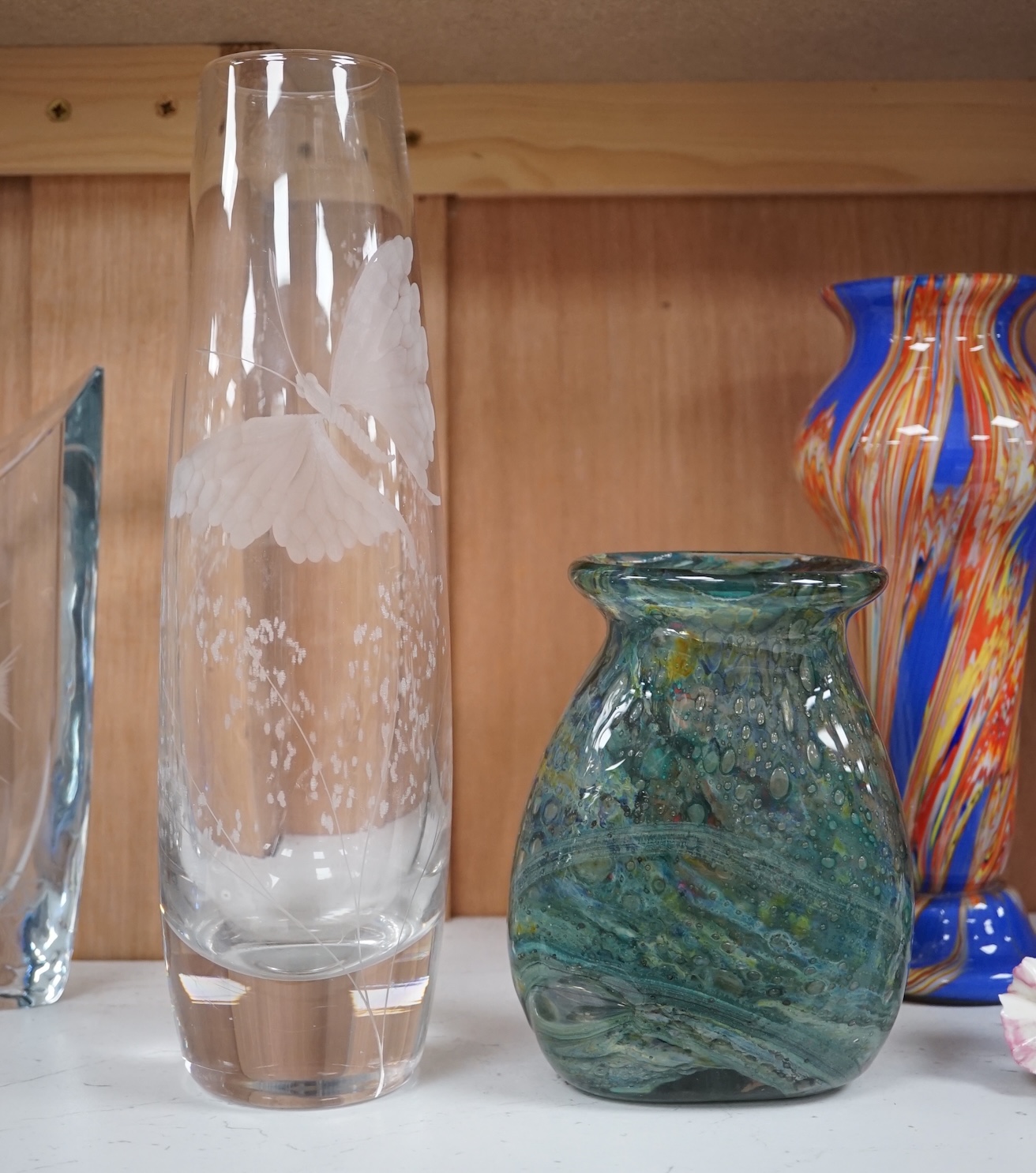 A quantity of various glass vases and figures to include Murano, tallest 31cm. Condition - varies